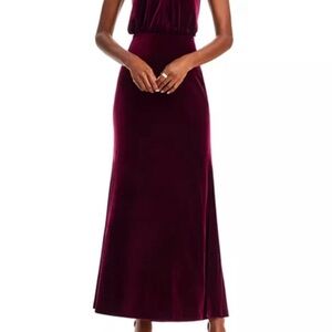 Eliza J Burgundy Velvet Mock Neck Blouson Gown Size 12 NWOT Formal Dress